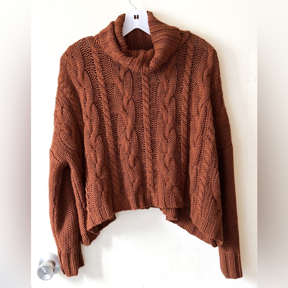 Love Tree Cowl Neck Sweater | Turtleneck Sweater| Cable Knit | Copper | M